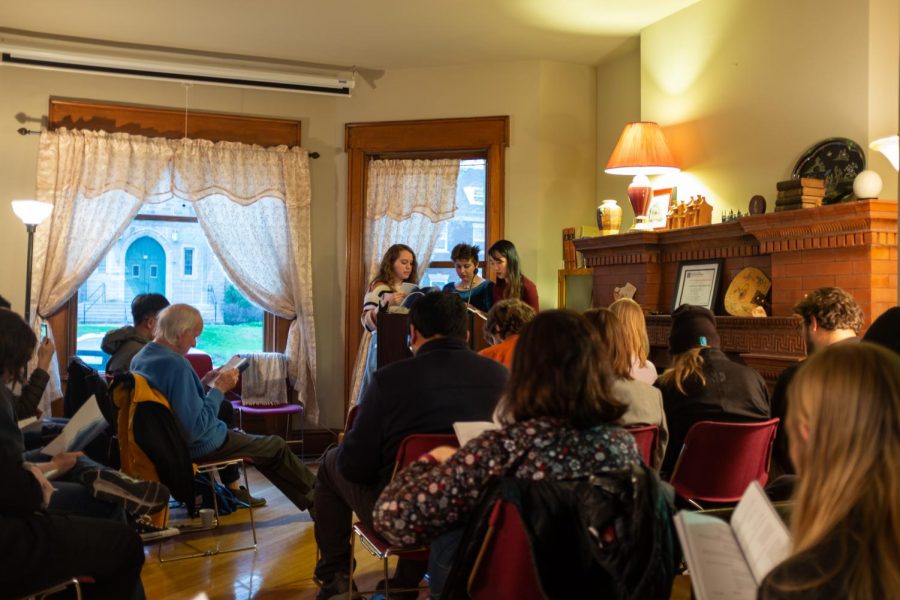 Members of the Translate Iowa Project read from the play Cutting, which discusses female genital mutilation, on Saturday, April 27. The student-run literary magazine, which launched its third issue over the weekend, transcribes written works into a plethora of languages.