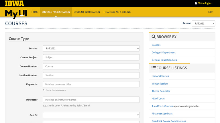 Screenshot of the MyUI Schedule website